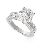 Sabrina Oval Cut Solitaire Hand Engraved Milgrain Engagement Ring Setting - Nivetta